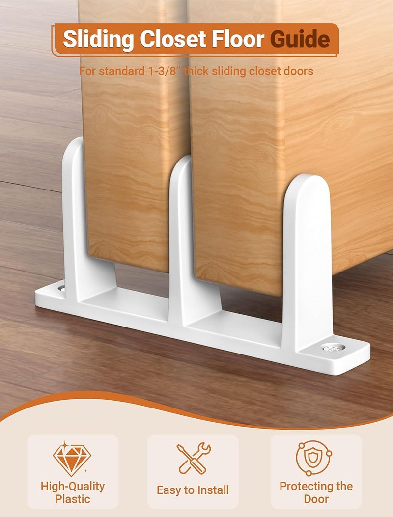 MERDTTES 4 Pack Plastic Siding Closet Door Floor Guide, Universal Fit for 1-3/8" Width Doors, Keep Sliding Door Stable with Screws in Two Sizes, Solutions for Home Closet Door Track, White - Image 3